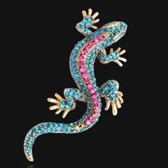 Lizard Rhinestone Brooch Pin Reptile Iguana Dragon Stylish Glam Sparkle - Picture 3 of 4